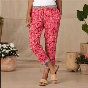 Sundance Leia Ankle Pant Size m Pink Boho Paisley Pull On Drawstring Lightweight